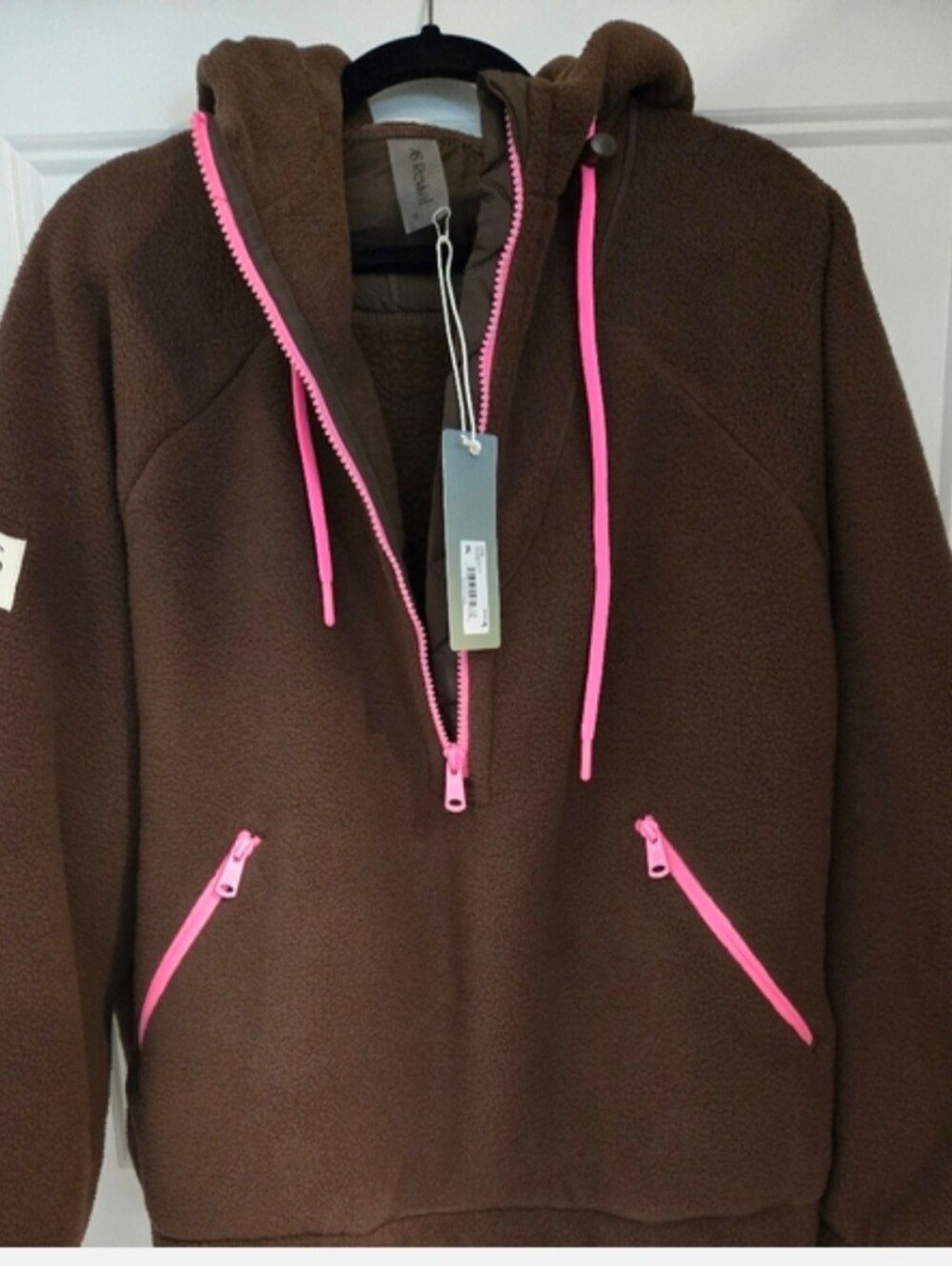 NWT! ALTAR'D STATE Brown Fleece Pullover with Hot Pink Accents. Size S